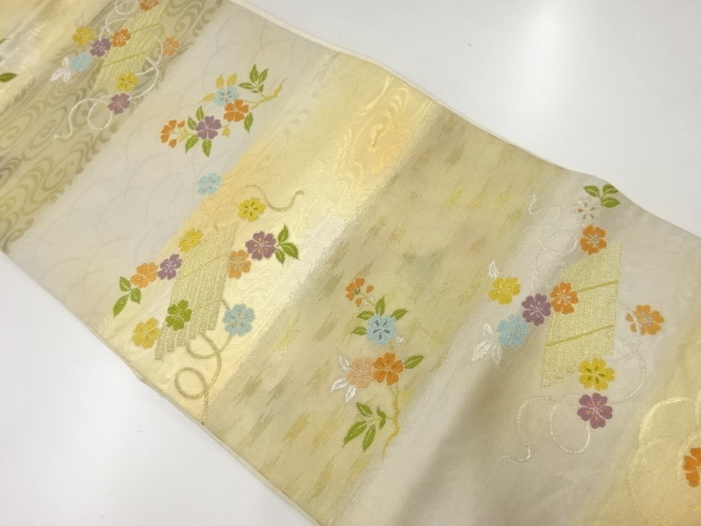 JAPANESE KIMONO / ANTIQUE FUKURO OBI / SILK / WOVEN FLORAL RAFT